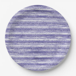 Prato De Papel Glitter Glitter Girly Purple Stripes
