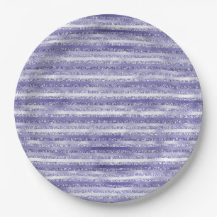 Prato De Papel Glitter Glitter Girly Purple Stripes