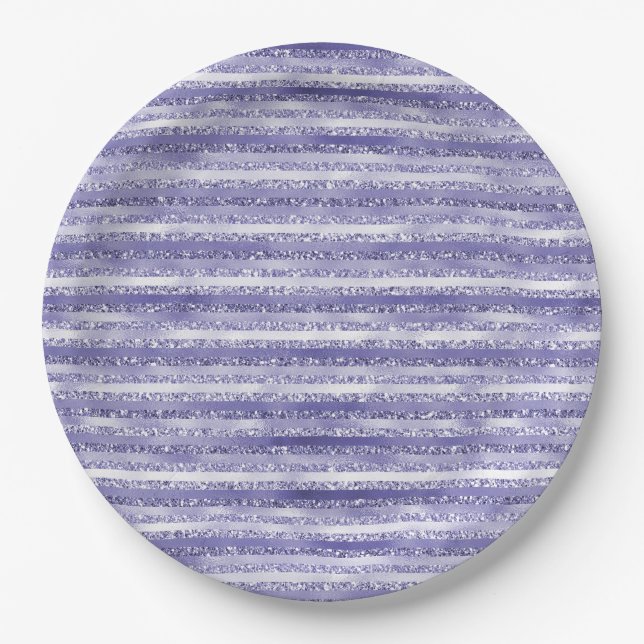 Prato De Papel Glitter Glitter Girly Purple Stripes (Frente)