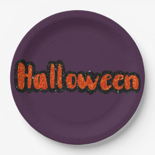 Prato De Papel Glitter Halloween