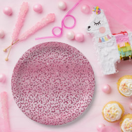 Prato De Papel Glitter Leopard de cor rosa-menina