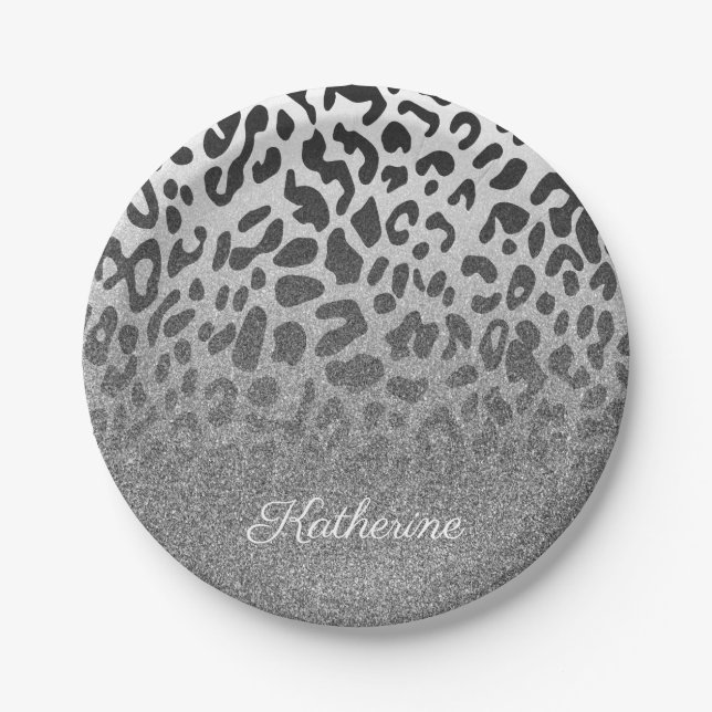 Prato De Papel Glitter Leopard Print (Frente)