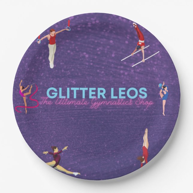Prato De Papel Glitter Leo's - A Loja de Ginástica Definitiva (Frente)