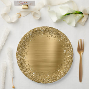 Prato De Papel Glitter Ouro Decorativo e Lamina Glam Feminino