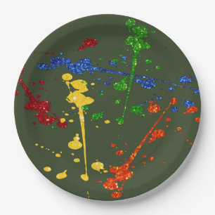 Prato De Papel Glitter Paintball Party Paint Splatter