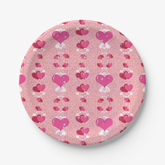 Prato De Papel glitter pink heart vibrant romantic wallpaper (Frente)