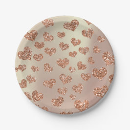 Prato De Papel Glitter Rosa Foxier Dourado Hearts Confetti Cobre