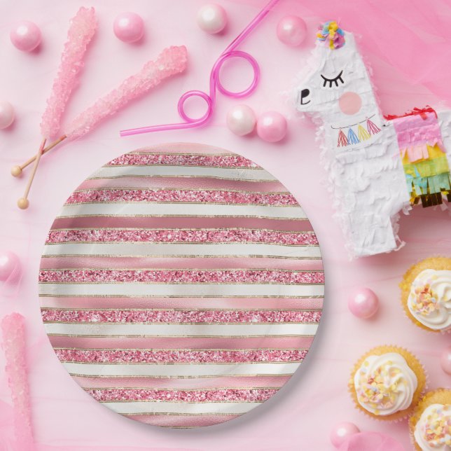 Prato De Papel Glitter Rosa Girassol (Festa)