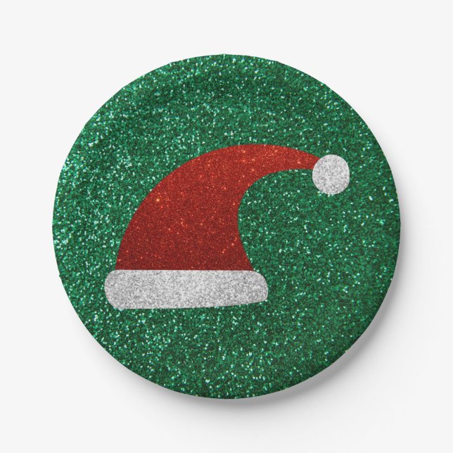 Prato De Papel Glitter Santa Hat (Frente)