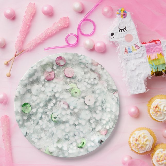 Prato De Papel Glitter Slime Party Plate White (Festa)