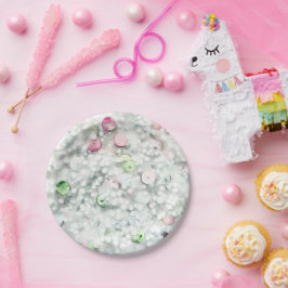Prato De Papel Glitter Slime Party Plates White