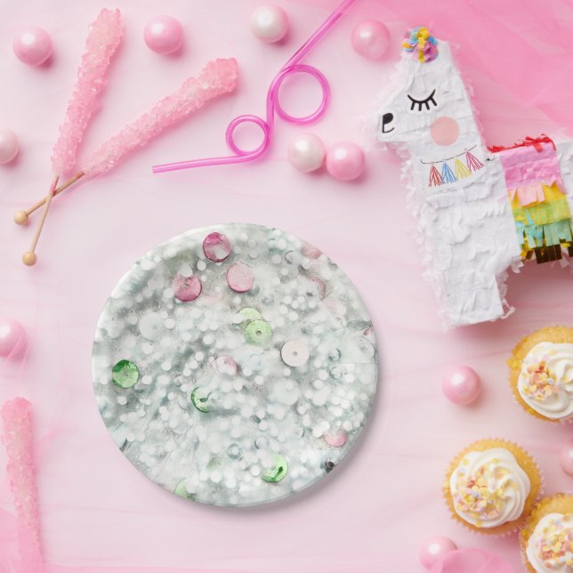 Prato De Papel Glitter Slime Party Plates White (Festa)
