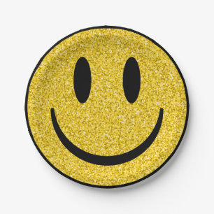 Prato De Papel Glitter Smile Face