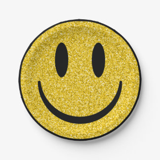 Prato De Papel Glitter Smile Face