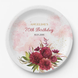 Prato De Papel Glitter Splash Burgundy Dahlia Rosa Birthday