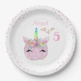 Prato De Papel Glitter Unicorn Pumpkin Girls 5 Birthday