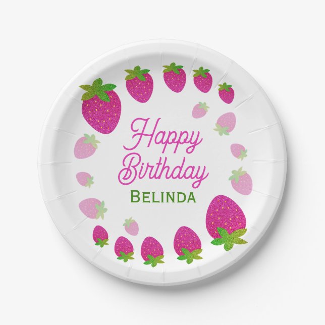 Prato De Papel Glitter Y2K Morango Berry Aniversário (Frente)