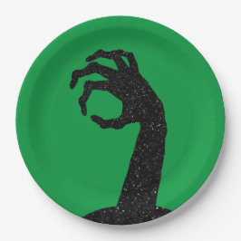 Prato De Papel Glitter Zombie Halloween