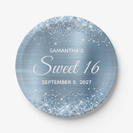 Prato De Papel Glittery Light Blue Foil Sweet 16