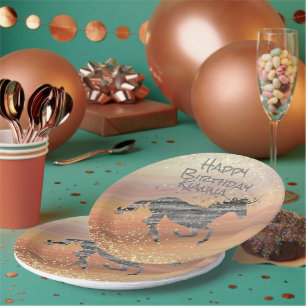 Prato De Papel Glittery Unicorn Birthday Personalizado