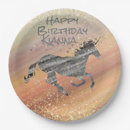 Prato De Papel Glittery Unicorn Birthday Personalizado