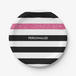 Prato De Papel Glitz e nome cor-de-rosa FAUX