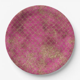 Prato De Papel Glitz Glitter Dourada Rosa Menor