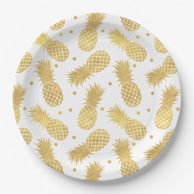 Prato De Papel Glitzy Dourado Ananases (Frente)