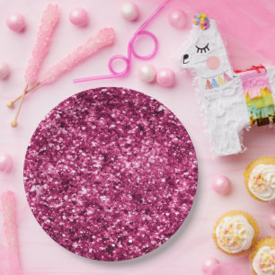 Prato De Papel Glitzy Girly Pink Glitter Birthday