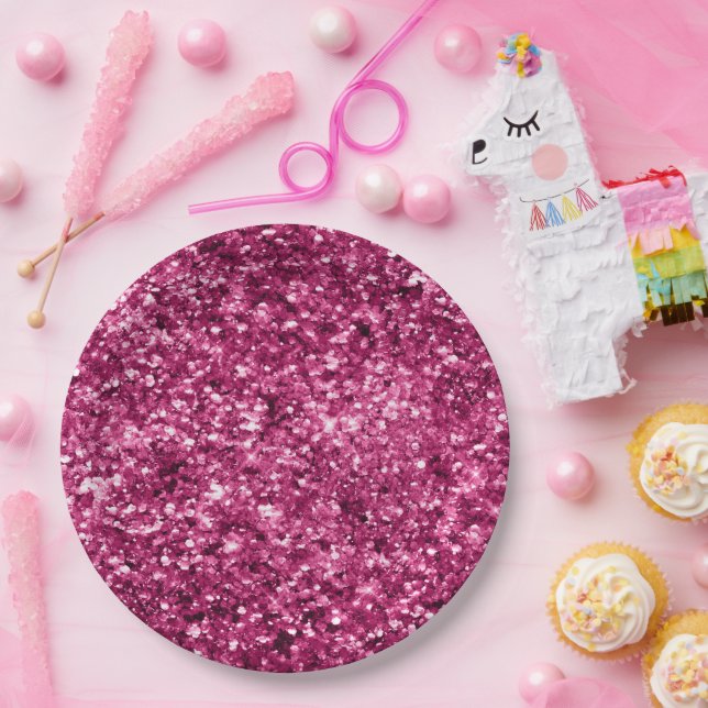Prato De Papel Glitzy Girly Pink Glitter Birthday (Festa)