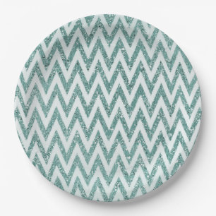 Prato De Papel Glitzy Green White Chevron Strips Natal