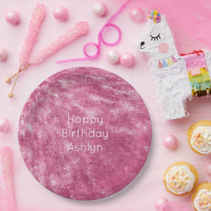 Prato De Papel Glitzy Sparkle Pink Birthday