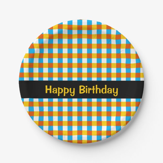 Prato De Papel Globe Check Birthday round (Frente)