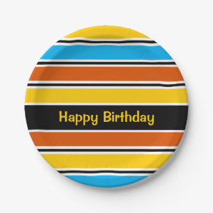 Prato De Papel Globe Stripe Classic Birthday