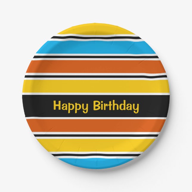 Prato De Papel Globe Stripe Classic Birthday (Frente)