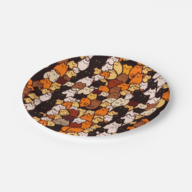 Prato De Papel Glorioso padrão de gatos. Arte de rabisco de Kawai (Inclinado)