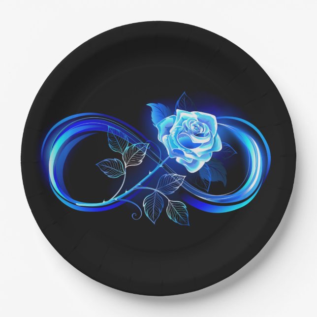Prato De Papel Glowing infinity with blue rose (Frente)