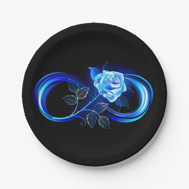 Prato De Papel Glowing infinity with blue rose (Frente)