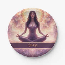 Prato De Papel Glowing Mandala Meditation Woman Custom Name      