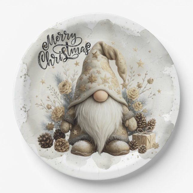 Prato De Papel Gnome Christmas Plate (Frente)