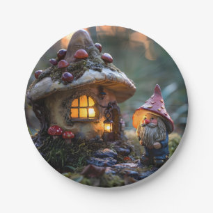 Prato De Papel Gnome e uma casa de cogumelos, design de fantasia