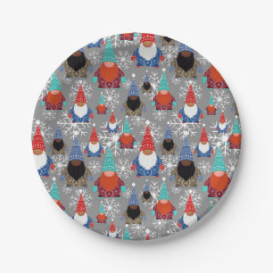 Prato De Papel Gnome Snowflake Ilustra Padrão de Natal