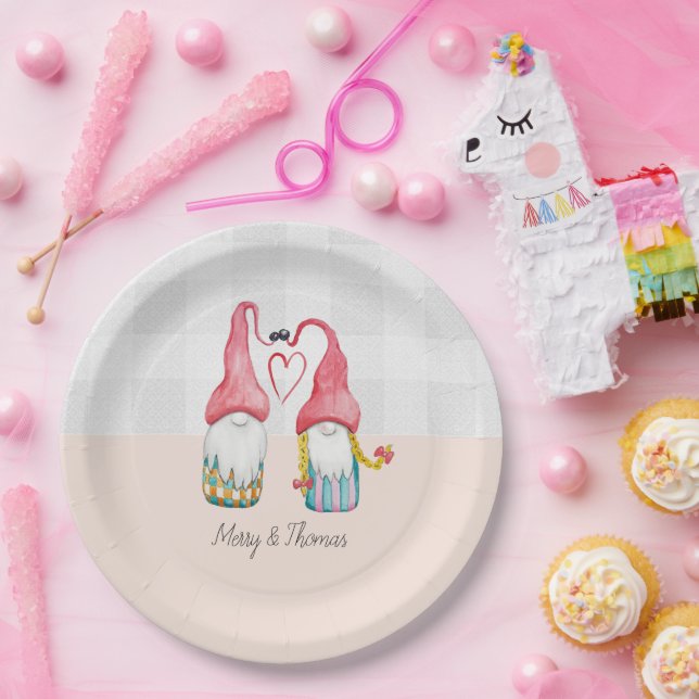 Prato De Papel Gnomo de Natal no Amor Cintado Pintado à Mão (Festa)