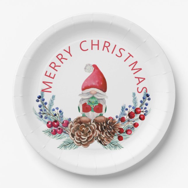 Prato De Papel Gnomo em Pine Cones (Frente)