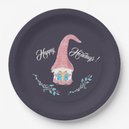 Prato De Papel Gnomo Escandinavo Vermelho com um Feriado atual