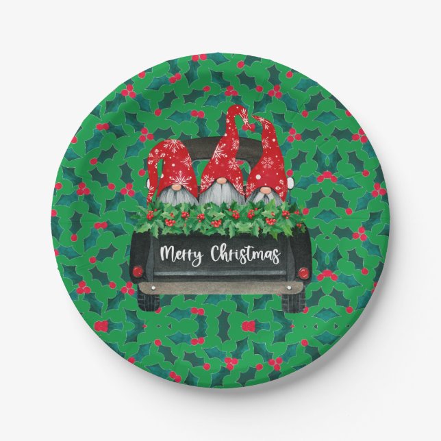 Prato De Papel Gnomo Felry Christmas Holly (Frente)