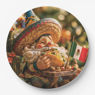 Prato De Papel Gnomo Mexicano Usando Um Sombrero Comendo Um Taco
