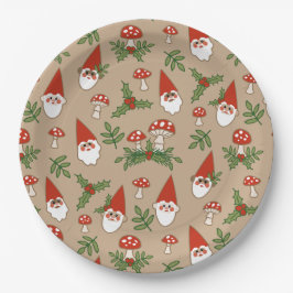 Prato De Papel Gnomos e Cogumelos no Feriado em Tan Woodland