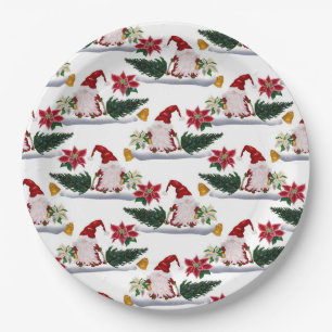 Prato De Papel Gnomos Natalinos Festivos, Poinsettia e Sininhos