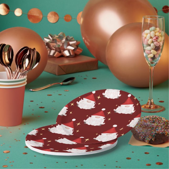 Prato De Papel Gnomos Nórdicos do Natal do Gongo Vermelho Festivo (Múltiplo)